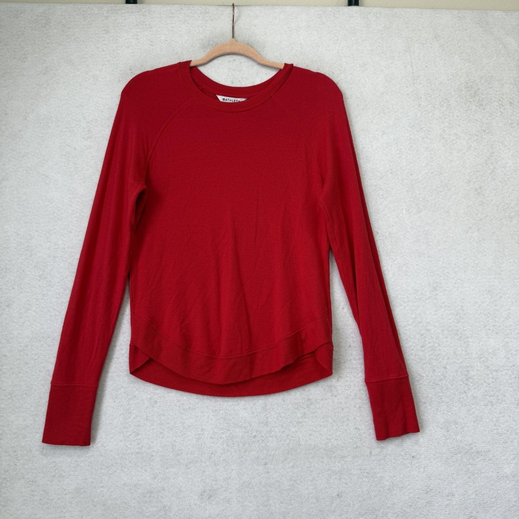 Athleta Sweatshirt Womens Xxs Red Mindset Crewneck Pullover Stretch Knit Top